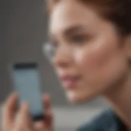 User interacting with an app on a smartphone while wearing Samsung earbuds