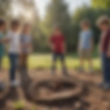 Group of kids participating in an outdoor game, fostering social skills.