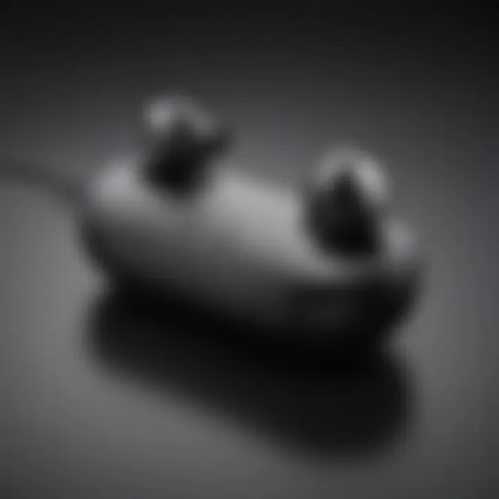 A close-up of wireless earbuds showcasing their sleek design