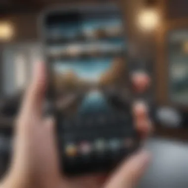 Mobile App Interface for Photo Merging A user-friendly mobile app interface showcasing photo merging features