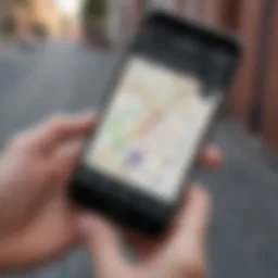 Smartphone displaying GPS coordinates
