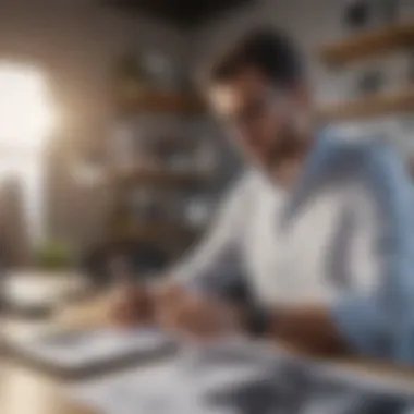 Using Adobe Mobile Scanner in a Workspace Illustration of a professional using Adobe Mobile Scanner in a modern workspace.