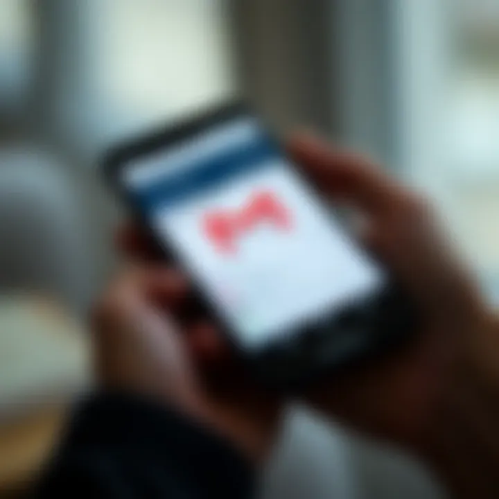 Smartphone displaying a Gmail inbox