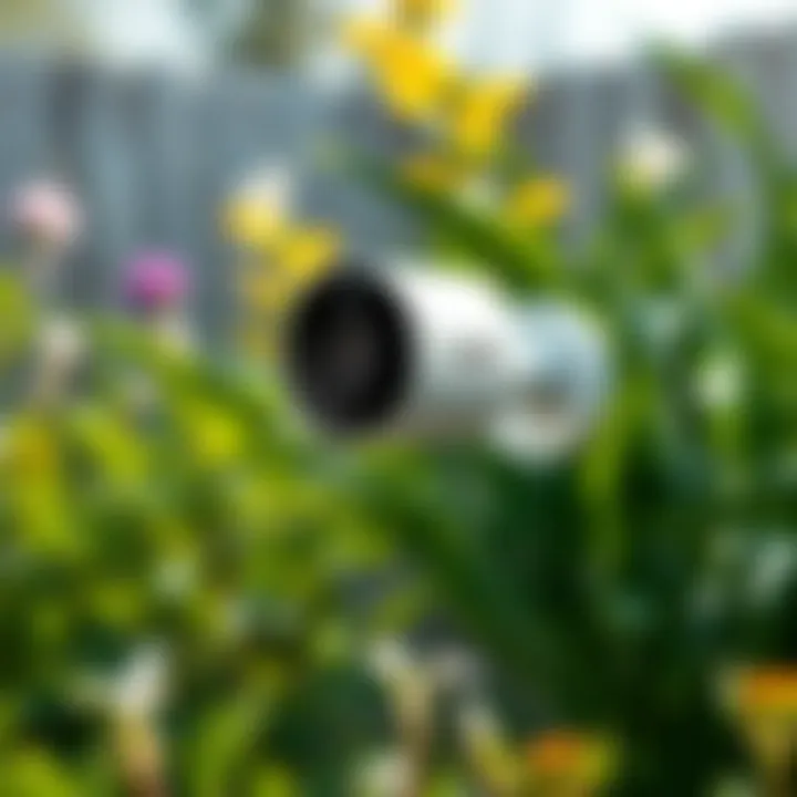 Nest Outdoor Camera in a garden setting