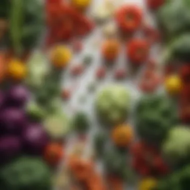 Colorful array of fresh vegetables on a marble countertop