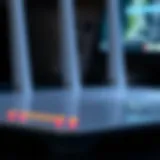 Router with blinking lights indicating connectivity status