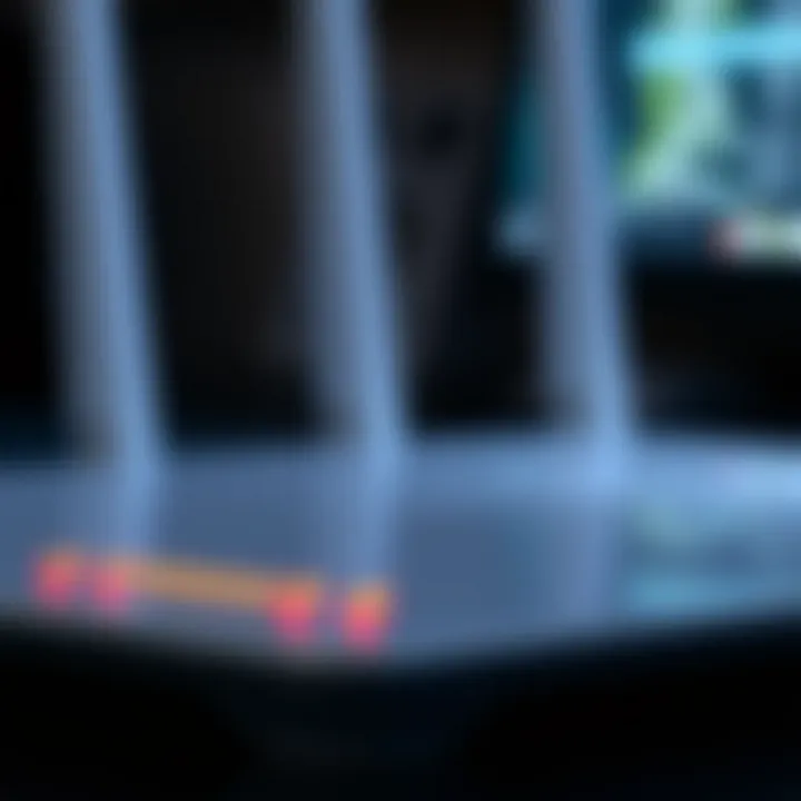 Router Connectivity Indicators Router with blinking lights indicating connectivity status