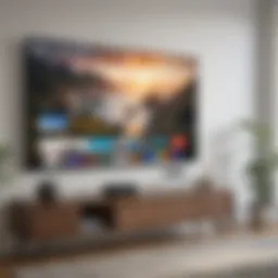 A modern living room showcasing a smart TV displaying Google Photos