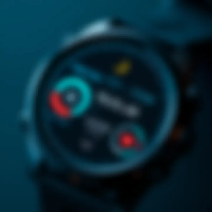 Galaxy Fitness Watch Tracking Metrics Close-up of Galaxy fitness watch tracking performance metrics