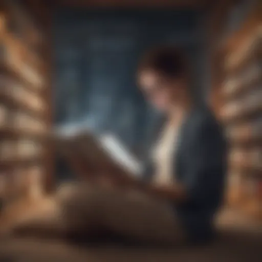 Illustration showing a person immersed in reading an e-book on Kindle Library