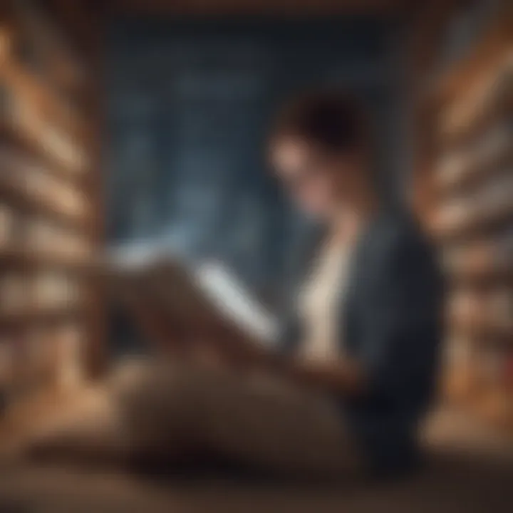 Illustration showing a person immersed in reading an e-book on Kindle Library