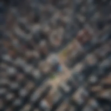 Cityscape with Live Satellite View Aerial view of a bustling cityscape showcasing Google Maps live satellite feature