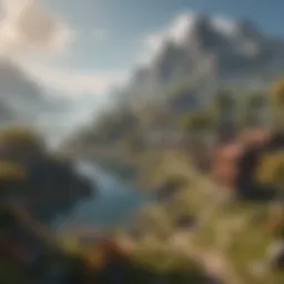 A vibrant fantasy landscape showcasing diverse environments found in MMO RPGs.