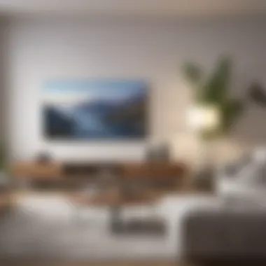 An illustration of various smart devices integrated in a living room