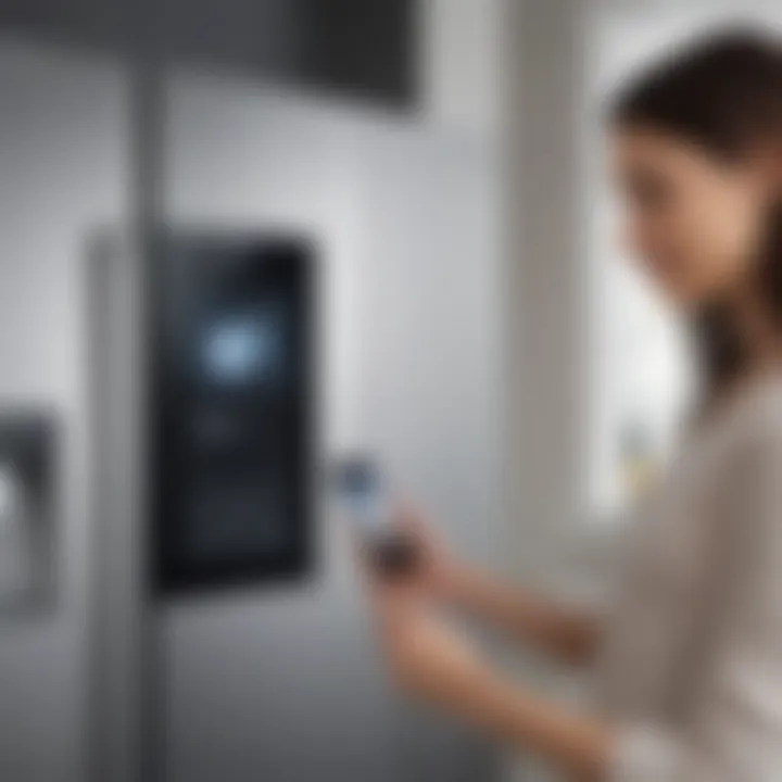 A user interacting with a Samsung smart appliance through a smartphone app