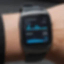 Close-up of Samsung fitness tracker display showcasing health metrics