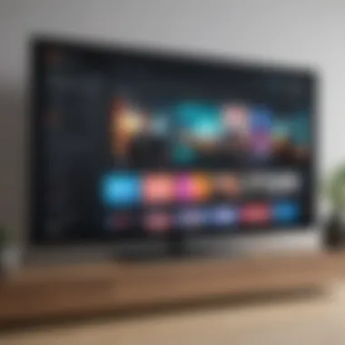 Music App Interface on Smart TV A smart TV displaying a vibrant music app interface showcasing various genres.