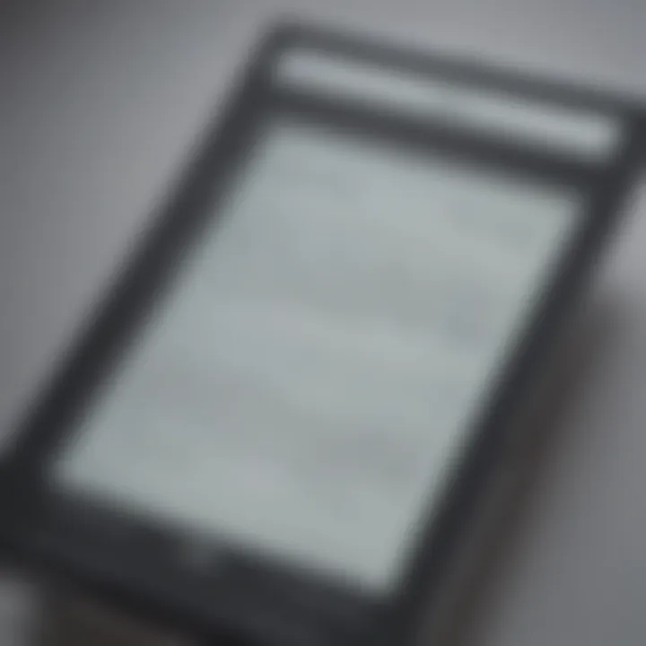 Close-up of e-reader's user interface highlighting navigation options