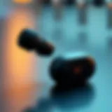 Close-up of premium wireless earbuds with microphone