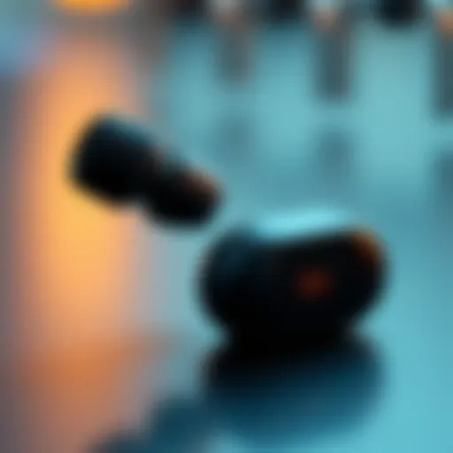 Close-up of premium wireless earbuds with microphone