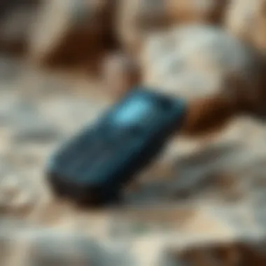 A rugged military spec flip phone showcasing its durability features