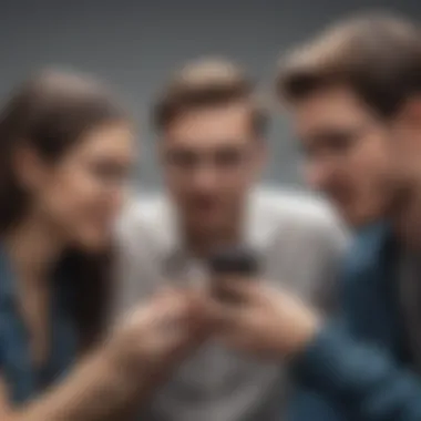 An individual using a smartphone while interacting with friends