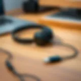 Stylish USB Type-C headphones on a wooden surface