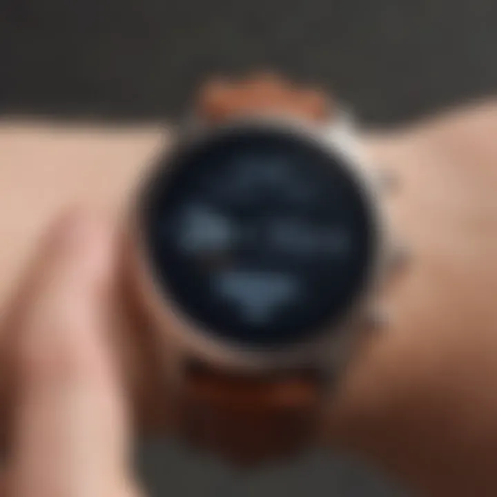 User interacting with a Fossil smart watch interface