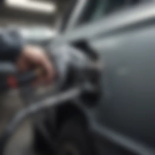 Fuel nozzle inserted into a car's gas tank