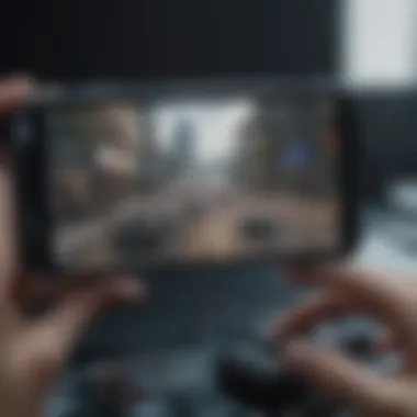 Close-up of gaming phone's display during gameplay