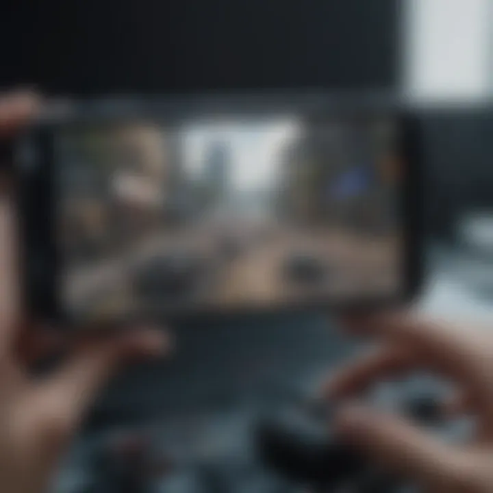 Close-up of gaming phone's display during gameplay