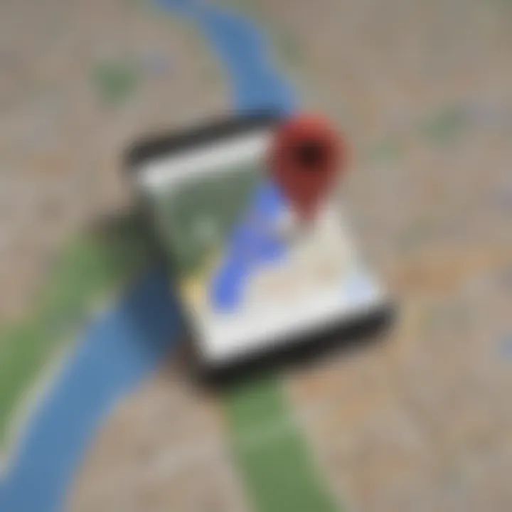 Artistic visualization of Google Maps search bar with GPS icon