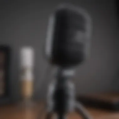 Close-up of smartphone microphone setup for recording