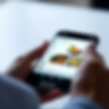 Interactive Recipe Application Interface Close-up of a smartphone displaying a recipe application interface.