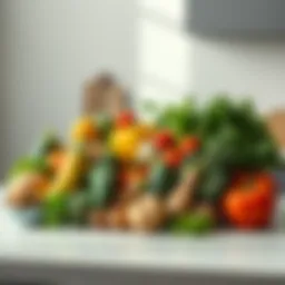 Diverse ingredients arranged artistically on a countertop.