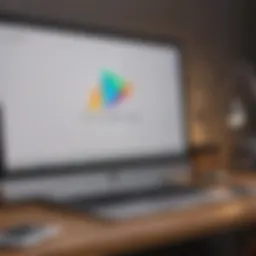 Illustration of Google Play logo on a Mac screen