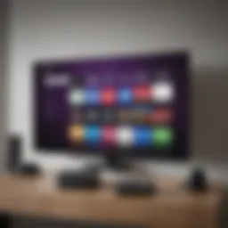 A sleek Roku device connected to a flat-screen TV displaying antenna channels.