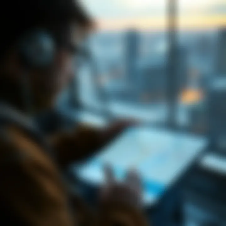 A traveler using a tablet to plan their route