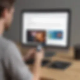 User interacting with a web browser displaying SMS integration