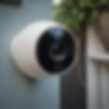 Detailed view of the Nest Cam Outdoor Camera showcasing its design and features.