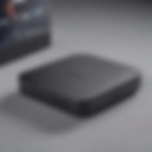 A close-up of the ONN TV Box showcasing its sleek design and connectivity ports