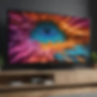 A close-up of vibrant colors displayed through photo enhancement technology on a TV.