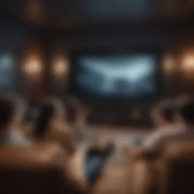 Virtual movie theater setting with friends watching a film