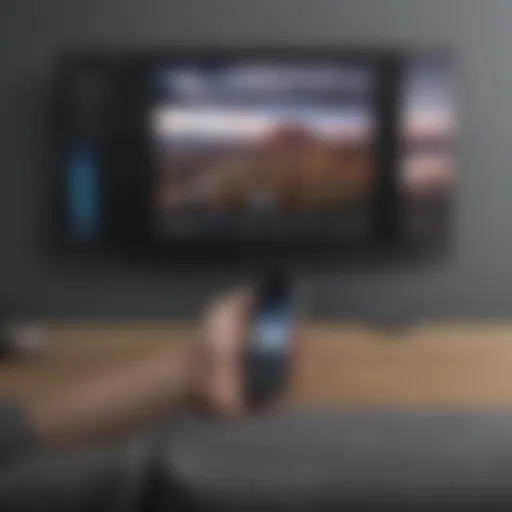 A close-up view of a Samsung smartphone with Smart TV integration interface