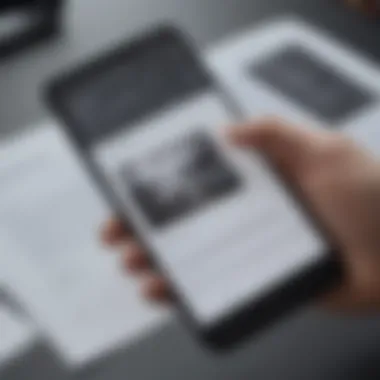 A close-up of a smartphone scanning a document