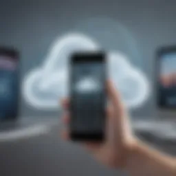 Illustration depicting smartphone connected to cloud storage