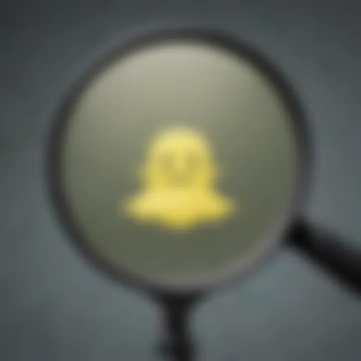 Snapchat logo with a magnifying glass searching for messages