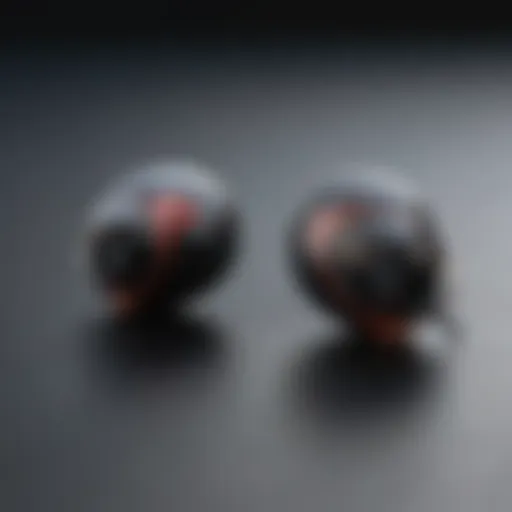 Close-up view of high-fidelity earbuds showcasing sleek design