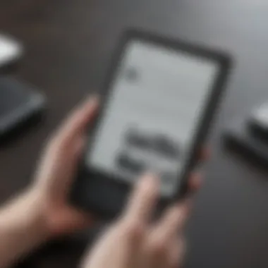 Demonstrating Kindle app features on a smartphone