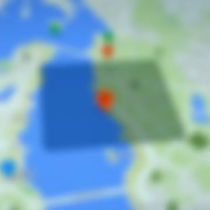 An illustration of Google Maps interface with area measurement tool highlighted.